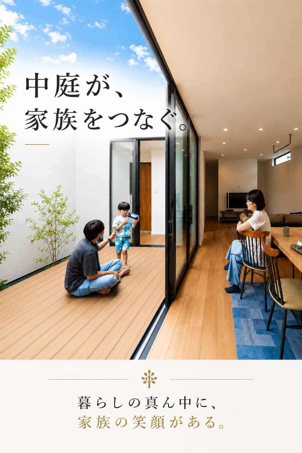 中庭とつながるLDK